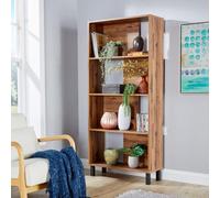 Home Source 4 Tier Wooden Bookcase Shelving Unit Rustic Oak Effect Open Display Storage Shelf