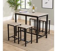 Home Source Nicosia Table and 4 Bar Stool Set Breakfast Bar Style Light, Brown