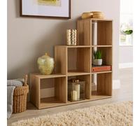 Home Source 6 Cube Staircase Storage Bookcase Shelf Unit Oak