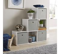 Home Source Step Style Storage Cube 6 Shelf Bookcase Wooden Display Staircase Unit in White Home Source White