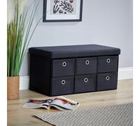Home Source 6 Drawer Fabric Folding Ottoman 6 Drawer Storage Black
