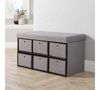 Home Source 6 Drawer Fabric Folding Ottoman 6 Drawer Storage Grey
