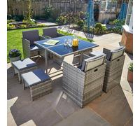 Home Source Pebble 9pc Rattan Garden Set - 4 Chairs 4 Footstool Chairs And Table, Grey