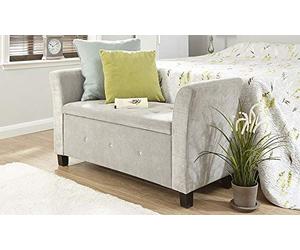 Home Source A237Verona Large uttoned Luxurious Ottoman Window Storage Seat Chenille Fabric (Silver)