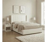 Home Source Alice White Boucle Wingback Ottoman Storage Bed With Tufted Panels