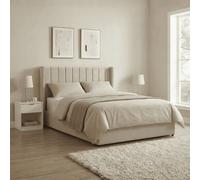 Home Source Alix Putty Velvet Wingback Ottoman Storage Bed With Tufted Panels