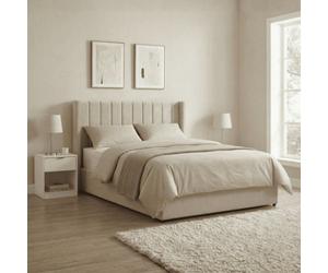 Home Source Alix Putty Velvet Wingback Ottoman Storage Bed With Tufted Panels