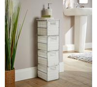 Home Source Ankara Fully Assembled Slim 4 Drawer Wicker Basket Storage Tower Unit Silver White