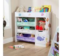 Home Source Anya Single Door 9 Fabric Drawer 3 Shelf Multicolour Sealife Animal Kids Bookcase - White - Wilko