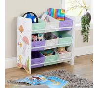 Home Source Anya Ocean Theme Bookshelf Large 3 Tier Kids Toy Organiser With Bins Storage Drawer Unit