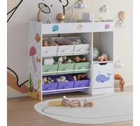 Large Kids Bookshelf With Baskets and Drawer Storage Toy Shelves Organiser