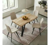 Home Source Arbore 120Cm Oak-Effect Dining Table & 4 Ashford Beige Bouclé Chairs Set