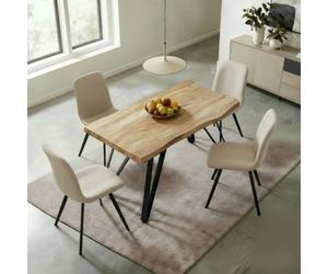 Home Source Arbore 140Cm Oak-Effect Dining Table & 4 Ashford Beige Bou hairs Set