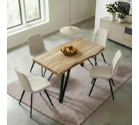 Home Source Arbore 140Cm Oak-Effect Dining Table & 4 Ashford Off-White Bouclé Chairs Set
