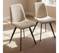 Home Source Ashford Pair of Boucle Fur Dining Chairs Kitchen Dining Room in Beige Home Source Beige