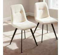 Home Source Ashford Pair of Boucle Fur Dining Chairs Kitchen Dining Room in Off-White Home Source Off-White