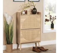 Home Source Astbury 2 Pull-Down Door Shoe Hallway Storage Cabinet Rattan Door Fronts Solid Wood Legs