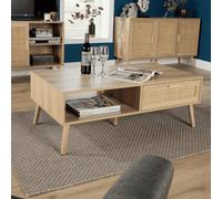 Home Source Astbury Rattan Front 1 Drawer Open Shelving Coffee Table Solid Wooden Legs