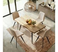Home Source Avara 120Cm Oak-Effect Dining Table & 4 Ashford Beige Bou hairs Set