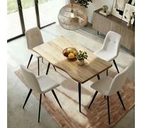 Home Source Avara 120Cm Oak-Effect Dining Table & 4 Ashford Off-White Bou hairs Set