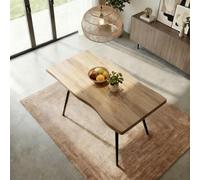 Home Source Avara 140Cm Natural Wood Effect Live Edge Dining Table With Black Metal Legs - Oak