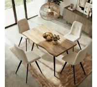 Home Source Avara 5 Piece Dining Set 140Cm Table And X4 Ashford Upholstered Chairs - Off White
