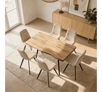 Home Source Avara 7 Piece Dining Set 140Cm Table And X6 Ashford Upholstered Chairs - Beige