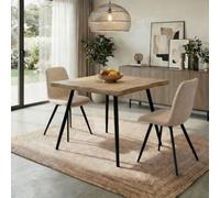 Home Source Avara 80Cm Oak-Effect Square Dining Table & 2 Ashford Beige Bou hairs Set