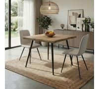 Home Source Avara 80Cm Oak-Effect Square Dining Table & 2 Ashford Off-White Bou hairs Set