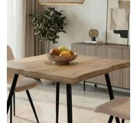 Home Source Avara 80Cm Oak-Effect Square Dining Table & 2 Ashford Beige Bou hairs Set