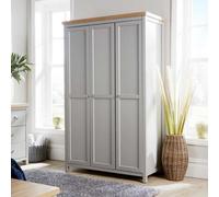 Home Source Avon 3-Door Grey Wardrobe With 36mm Sonoma Oak-Effect Top