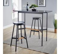 Home Source Bar Table Stool Set 120cm Black Metal Frame Solid Oak Crossbar Kitchen Home Source Black