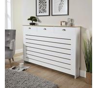 Home Source Batley Large Radiator Cover Grill Shelf Cabinet 3 Drawers Modern White Home Source White