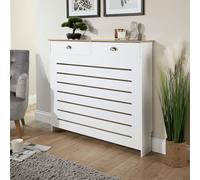 Home Source Batley Radiator Cover Grill Shelf Cabinet Two Drawers MDF Modern White Home Source White