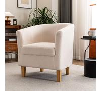 Boucle Fabric Cream Tub Chair Wooden Legs Armchair Living Room Modern Home Source Cream One Size