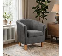 Home Source Bedford Small Padded Tub Chair, Linen, Dark Grey | Curved sides wrap around your back, layered foam cushioning, a neat fit for reading corners, bedrooms and home offices