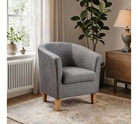 Home Source Tub Accent Chair - Fabric Armchair with Wooden Legs - Upholstered Single Sofa for Home, Office, Living Room - Padded Foam Seat (Light Grey)