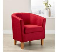 Home Source Tub Accent Chair - Fabric Armchair with Wooden Legs - Upholstered Single Sofa for Home, Office, Living Room - Single Sofa, Padded Foam Seat (Red)
