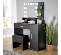 Home Source Sophia Black Dressing Table With Stool And Led Lights Mirror