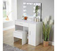 Bedroom Dressing Table with Stool LED Lights Vanity Makeup Desk Mirror Set