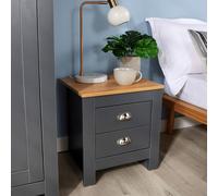 Home Source Camden 2 Drawer Bedroom Bedside Table Storage Unit Graphite Grey