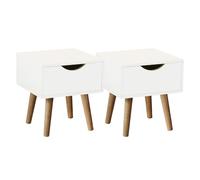 Home Source Boden Pair Bedside Cabinets With 1 Drawer Solid Wood Legs White, White