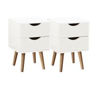 Home Source Bedside Cabinet 2 Drawer Bedroom Side Table Wooden Legs Modern in White Home Source White