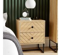 Home Source Bedside Table 2 Drawer Aztec Design Oak Effect Metal Legs Bedroom in Light Oak Home Source Light Oak