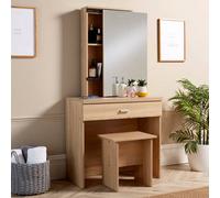 Home Source Berlin 1 Drawer Dressing Table Set With Sliding Vanity Mirror And Stool Sonoma Oak Effect