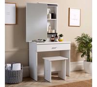 Home Source Berlin 1 Drawer Dressing Table Set With Sliding Vanity Mirror And Stool White