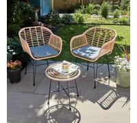 Home Source Bistro Set Natural Wicker Frame Black Steel Leg Glass Tabletop Outdoor Home Source Natural