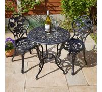 Home Source Bistro Set Outdoor Patio Garden Round Table & 2 Chairs Metal Frame in Black Home Source Black