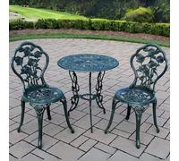 Home Source Bistro Set Outdoor Patio Garden Round Table & 2 Chairs Metal Frame in Bottle Green Home Source Bottle Green