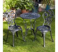 Home Source Bistro Set Outdoor Patio Garden Round Table & 2 Chairs Metal Frame in Dark Grey Home Source Dark Grey